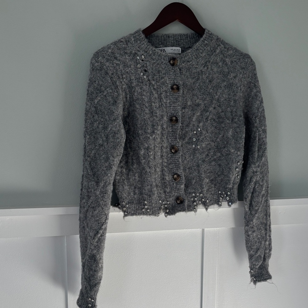 Super Cute Gray Women's Distressed Sweater with Button Details